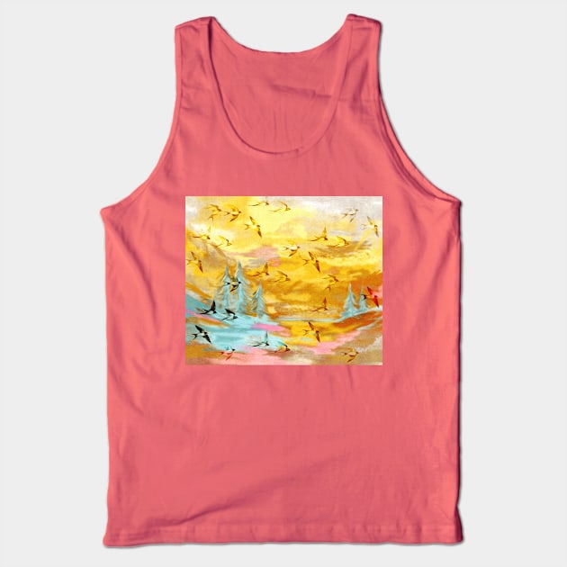 Abstract Landscape with Swallows at Sunset Tank Top by micklyn